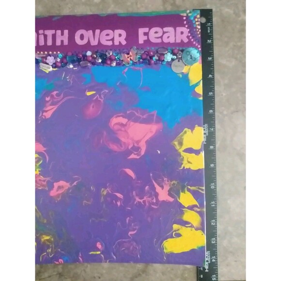 Faith Over Fear Mixed Media Acrylic Pour Inspirational Art Canvas Wall Decor - Picture 8 of 16